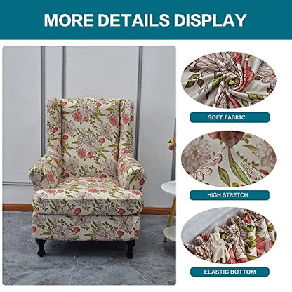 KRFOONN Wingback Chair Covers Slipcovers 2 Piece Stretch Wing Chair Covers Spandex Slipcovers Wingback Sofa Covers Armchair Covers Non-Slip Furniture Protector, 14 - color: 14