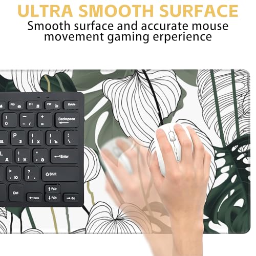 Tropical Leaf Desk Mat Large Mouse Pad Gaming Mousepad 31.5 x 15.8 in | Desk Pad for Keyboard and Mouse, Large Non-Slip Rubber Base Mousepad Desk Mat with Stitched Edges for Gaming Office - color: Tropical Leaf