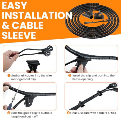 8Pcs Desk Grommet & 16Ft Cable Sleeve & 1Pcs Hole Saw, 50mm (2 Inch) Desk Cord Hole Cover Organizer Management Caps with Wire Management & Tie & Holder for Office, Home Table Cable