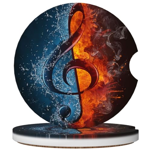2 Pack Car Cup Holder Music Fire Water Coasters Absorbent Ceramic Coaster for Cup Holders Fashion Car Interior Accessories for Men Drink Coaster for Women - color: Music Fire Water