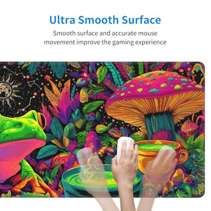 Frog Mushroom Mouse Pad Extended Large Gaming Mouse Pad XL Stitched Edges for Gamer Home Office 31.5 X 11.8 Inch - color: Frog Mushroom