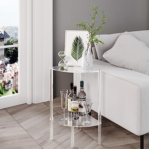 Eglaf Acrylic Corner Side Table 2 Tier - Clear End Table | Triangle Side Table, Fan-Shaped Corner Table for Living Room, Bedroom, Bathroom, 11.8'' L x 11.8'' W x 22.4 ''H - size: 2-Tier