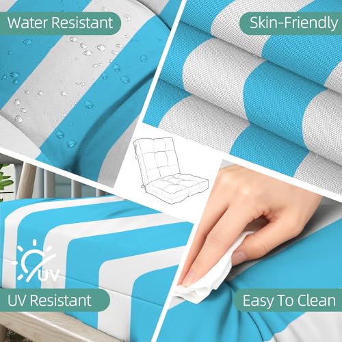 Outdoor Chair Cushions Set of 2, 42x21x4 Inch Patio Cushion for Dining/Rocking Chairs, High Back Soft Seat Pad, Indoor Outside Use, Fade-Resistant & Waterproof, Sky Blue White Stripes - color: Sky Blue White Stripes