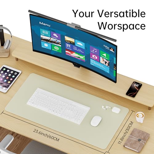 Leather Desk Pad, Non-Slip Suede Base, Stitched Edges, Dust-Proof Easy-Clean Surface, Mouse Pad & Desk Protector for Office and Home, Apricot White 23.6" x 11.8"