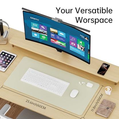 Leather Desk Pad, Non-Slip Suede Base, Stitched Edges, Dust-Proof Easy-Clean Surface, Mouse Pad & Desk Protector for Office and Home, Apricot White 23.6" x 11.8"