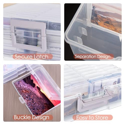 Photo Storage Box 5" x 7", Extra Large Photo Storage Container | 18 Inner Cases, Clear Picture Box with Handle, Seeds Organizer for Pictures, Arts, Crafts, Sewing, Stickers, Office Supplies