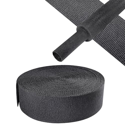 Black 2:1 Ratio Automotive Heat Shrink Braided Sleeving,Wear-Resistant Flat Woven Shrinkable Sleeve Fabric Car Cable Wires Hoses Protection (1-1/8"-35ft) - size: 1-1/8"-35ft