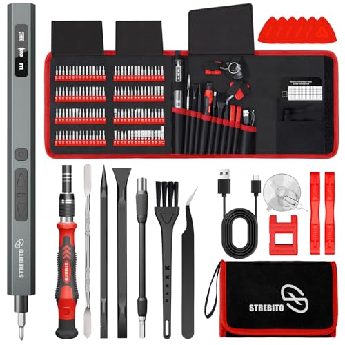 STREBITO 144-Piece Upgraded Electric Screwdriver, Max 0.7 N.m, 120 Magnetic Bits, 5-gear Torque Adjustment, Precision Screwdriver Set, Repair Tool Kit for Tech, Electronics and PC - color: Upgraded-red