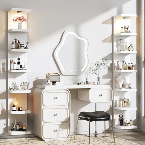 2 Pack-7 Tier Vertical Wall Shelf Unit with USB Rechargeable LED Light (Remote Controlled),Floating Lack Shelf,Versatile Display Shelves for Home Storage, Decor,Vanity-White - color: White, size: 2 Pack-7 Tier
