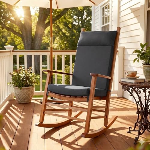 Waterproof Rocking Chair Cushions Outdoor & Indoor, Wooden Rocking Chair Pads, Non-Slip Large Glider Rocker Replacement Cushions with Pillow & Ties,Seat & Back Cushion for Rocker Dark Grey - color: Dark Gray