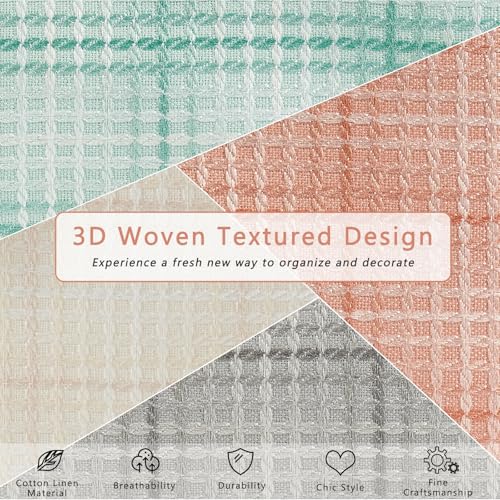 Storage Boxes with Lid 3D Textured Fabric Storage Bins Closet Organizer Containers Decorative Collapsible Washable Shelf Baskets with Faux Leather Handles (Light Salmon, Small Size) - color: Light Salmon (3D Textured), size: Small (Set of 1)