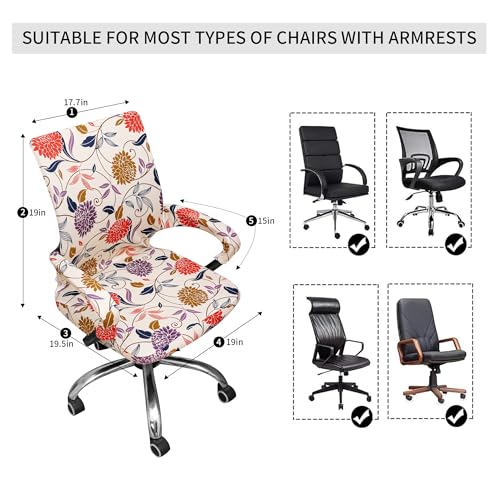 Waterproof Office Chair Cover with Armrest Cover 18Inch Wide Stretch Printed Floral Small Desk Computer Chair Covers with Long Zipper Arm Slipcovers Washable - color: Waterproof-printed Flower, size: Small