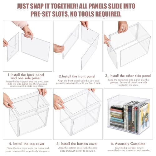 CroBlissful 2 Pack Stackable Clear Plastic CD/DVD Organizers Dustproof Magnetic Flip Cover Jewel Case Holders Media Storage Organizers Holds up to 40 CD Cases Per Organizer or 30 DVD Cases