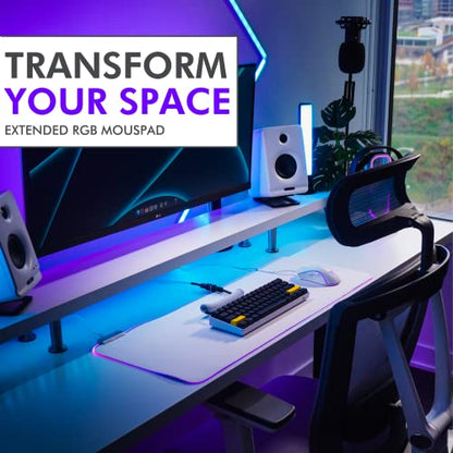 Tilted Nation Bone White Gaming Mouse Pad RGB - Large LED Mousepad - LED Desk mat with 8 Adjustable Light Modes - Non Slip Rubber Base, Easy to Clean Water Proof Surface Mat for Keyboard and Mouse - color: White