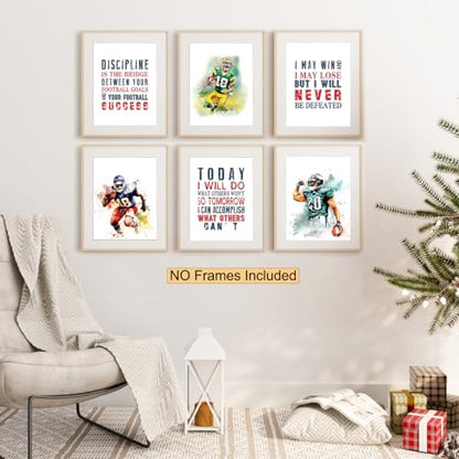 Football Motivational Posters - Inspirational Art Prints For Boys Bedroom, Teenage Room Decor - Set Of 6 8x10 In