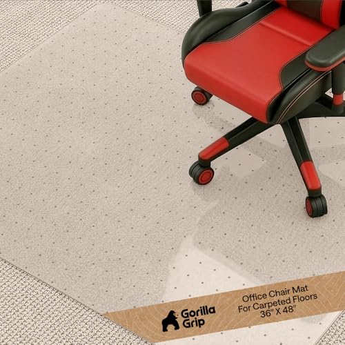 GORILLA GRIP Slip Resistant Clear Office Chair Mat for Carpet Floors, 36x48 Smooth Rolling Glide Under Desk, Heavy Duty Plastic Computer Mats and Carpeted Floor Protector, Work and Gaming Chairs - size: 36"x48", style: Carpet Floor