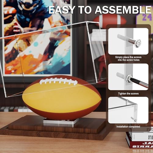 VGMiu Football Display Case with Wood Base, Acrylic Football Case Display Clear Box with Removable Built-in Ball Holder for Autographed Footballs, Sports Collectibles, Memorabilia Displays - size: Football Case