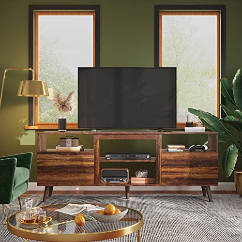 WLIVE TV Stand for 65 Inch TVs, Entertainment Center with Storage Cabinet, Mid-Century Modern TV Stands for Living Room and Bedroom, Media TV Console, Retro Brown - color: Rustic Brown, size: 58 Inch