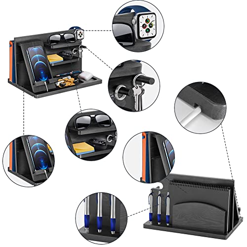 Gifts for Men Bedside Organiser Wood Phone Docking Station Dad Birthday Gifts for Him Nightstand Key Wallet Watch Stand Mens Gifts for Xmas Presents for Dad Husband Boyfriend Anniversary & Christmas - color: Black