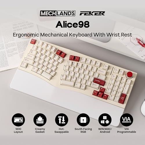 MechLands Feker Alice98 Ergonomic 98 Keys Custom Mechanical Keyboard, VIA Programmable, USB-C Wired Gaming Keyboard, Hot Swappable, 5 Layer Paddings, Control Knob, NKRO, RGB for Win/Mac (Beige) - color: Beige