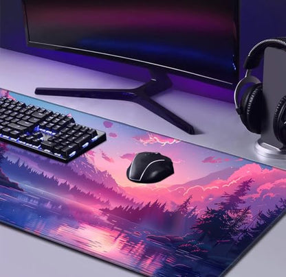 Sunset Mountain Landscape Extended Mouse Pad Game Office Sewing Table Mat | Large Extended Mouse Pad; Full Desk Coverage; Waterproof Coating; Stable Anti-Slide Base For Gaming, Office, Study Daily Use - color: Mountain Scenery