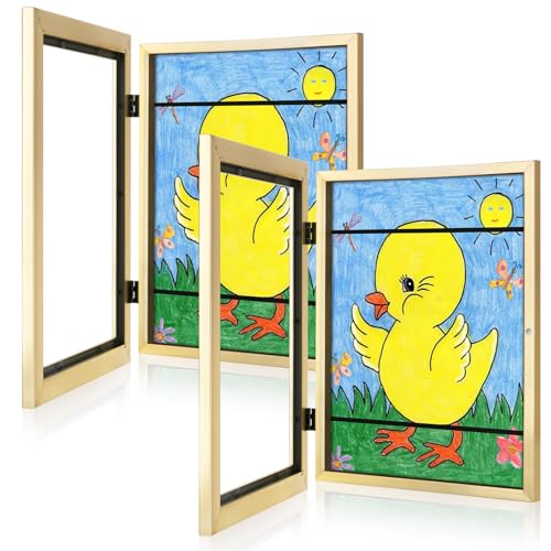 [2-Pack] Kids Art Frames, 8.5x11 Front Opening Kids Artwork Frames Changeable, Gold Artwork Display Storage Frame for Wall, Holds 50 Pcs, for 3D Picture, Crafts, Children Drawing, Hanging Art, - color: Gold, size: 8.5x11"