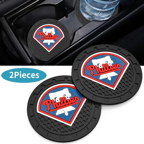 Car Cup Holder Coasters for Phila Phillies Baseball Fans, Phillies Car Coasters for Cup Holder Insert Silicone Non-Slip - color: 11phi12lli