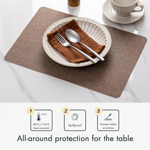 Baroyal Faux Leather Placemats Set of 6 Vinyl Washable Wipeable Table Mats for Kitchen Dining Table Heat Resistant Waterproof Modern Indoor/Outdoor Placemats Non-Slip Easy Clean Place Mats (Cocoa) - color: C-cocoa