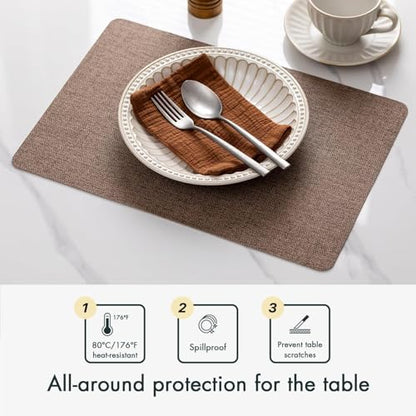 Baroyal Faux Leather Placemats Set of 6 Vinyl Washable Wipeable Table Mats for Kitchen Dining Table Heat Resistant Waterproof Modern Indoor/Outdoor Placemats Non-Slip Easy Clean Place Mats (Cocoa) - color: C-cocoa
