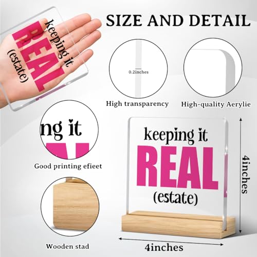Realtor Gifts, Pink Realtor Gifts for Women, Real Estate Agent Gift, Realtors Office Desk Decor for Women, Realtors Supplies, Acrylic Sign Office Bedroom Shelf Table Decor 4x4 Inch - color: Keeping It Real