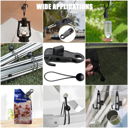 Tarp Clips Clamps Heavy Duty Lock Grip with Bungee Cords, Shark Shade Cloth Backdrop Tent Large Clip with Hook Accessories for Garden Outdoor Pool Cover Tarp Tie Downs Canvas Solar RV Awning