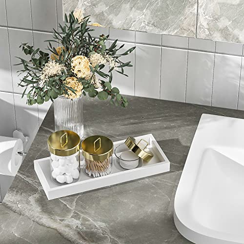 Bathroom Vanity Tray for Counter Bamboo Bathroom Decorative Tray, Dresser Top Perfume Tray for Home Decoration 11.3” L x 4.4” W x 1.14” H （White） - color: White, size: 11.3" x 4.4" x 1.1"
