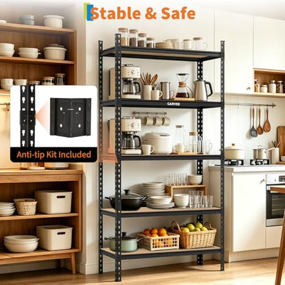 Garvee 5-Tier Heavy Duty Storage Shelving Unit, Adjustable MDF & Metal Garage Shelves, 2756 Lbs Capacity, 35.4" W x 15.7" D x 72" H, for Garage Basement Pantry - size: 72" H x 35.4" W x 15.7" D