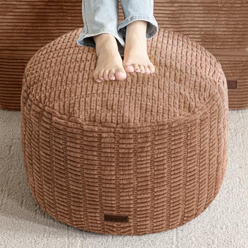 HIGOGOGO Pouf Ottoman Stuffed Round Modern Foam Filled Foot Rest Poufs for Living Room Chair Decorative 20 X 15 Inches Boho Relax Stool for Wedding Christmas Party, Brown - color: Brown, size: 20"D x 20"W x 15"H