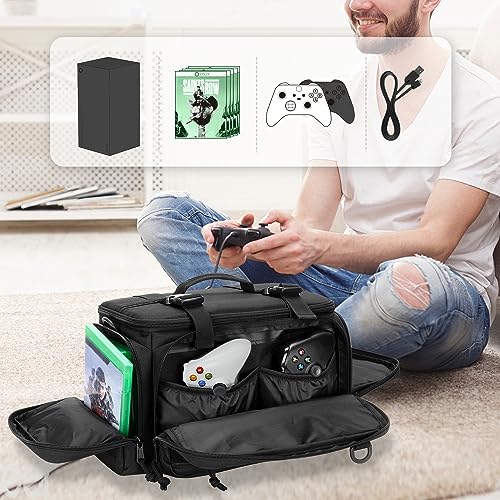 PGmoon Tactical Console Carrying Case Compatible with Xbox Series X, Travel Carry Case Bag with Multi-Pockets for Controllers, Discs & More Accessories (Patent Design)