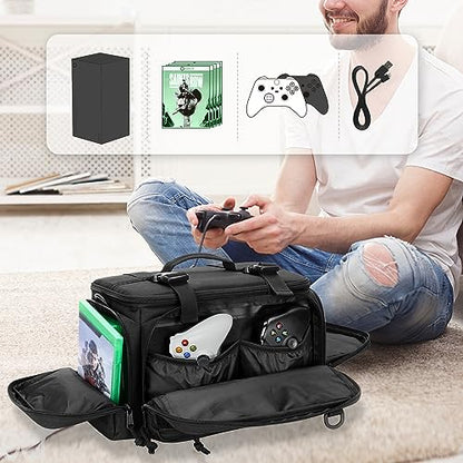 PGmoon Tactical Console Carrying Case Compatible with Xbox Series X, Travel Carry Case Bag with Multi-Pockets for Controllers, Discs & More Accessories (Patent Design)