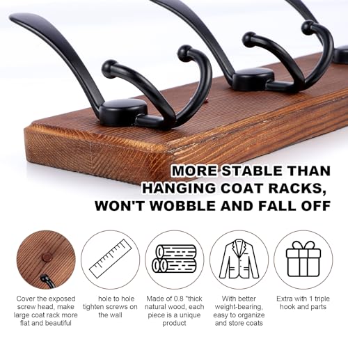 Large Coat Rack Wall Mount 38.6'' Rustic Wood Coat Rack Hook Long Coat Hooks Wall Mount Farmhouse Wall Hooks for Hanging Coat, Bags, Towels - color: Brown Plate & Black Hook, size: 1 Item-10 Hooks