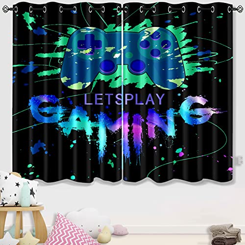 Gamer Curtains for Boys Bedroom Game Gamepad Short Window Curtain Colorful Blackout Gamepad Curtain for Teens Boys Gaming Room Wall Decor, 82 in x 63 in - color: Multi 02, size: 41"W x 63"L (Pack of 2)