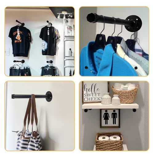 Pintuson 6 Pcs Industrial Pipe Clothes Bar 10 Inch - Wall Mount Clothing Rack - Face Out Closet Rods for Hanging Clothes Commercial Retail Boutique Laundry Shirt Display - Black - color: Black 10" Clothes Rack
