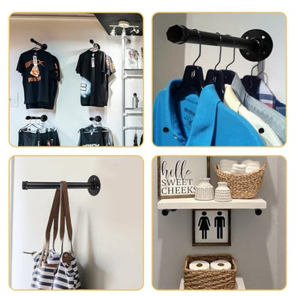 Pintuson 6 Pcs Industrial Pipe Clothes Bar 10 Inch - Wall Mount Clothing Rack - Face Out Closet Rods for Hanging Clothes Commercial Retail Boutique Laundry Shirt Display - Black - color: Black 10" Clothes Rack