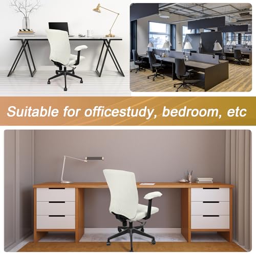 Tallew 4 Pcs Office Chair Covers Set Computer Universal Protective Stretchable Chair Seat Covers Desk Armrest Slipcovers Pads Office Cushion Backrest for Rotating (XL,Cream White) - color: Cream White