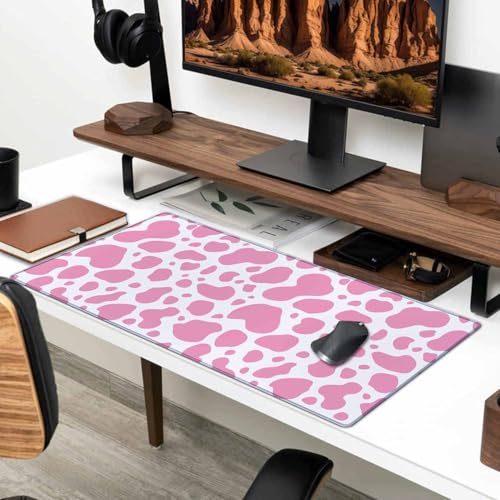Gaming Mouse Pad, Large Mouse Pads for Desk, Non-Slip Rubber Base Mousepad, Keyboard Mouse Mat, Desk Pad with Stitched Edges, 35.4x15.7 inch Pink Cow Print - color: Pink Cow Print, size: 35.4" x 15.7"