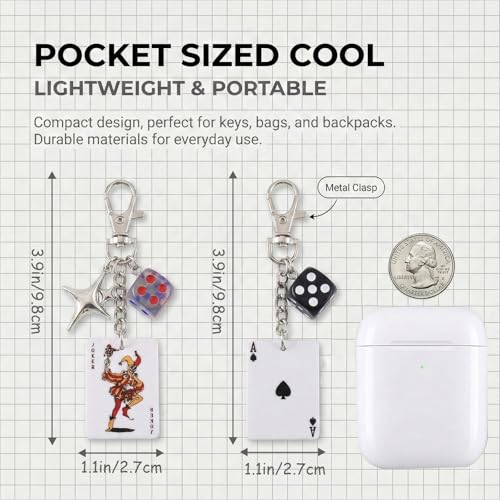 Novelty Poker and Billiards Keychain Keychains - Dice Pearl Bow Charm, Accessory for Backpacks, Purses, and Car Keys - color: Playing Card Dice Keychain