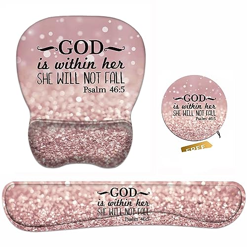 Ergonomic Mouse Pad Wrist Support and Keyboard Wrist Rest Set with Coasters, Non-Slip PU Base, Easy Typing & Pain Relief, Perfect for Home Office Working Studying, Bible Verse Psalm 46:5 - color: Bible Verse Psalm 46:5
