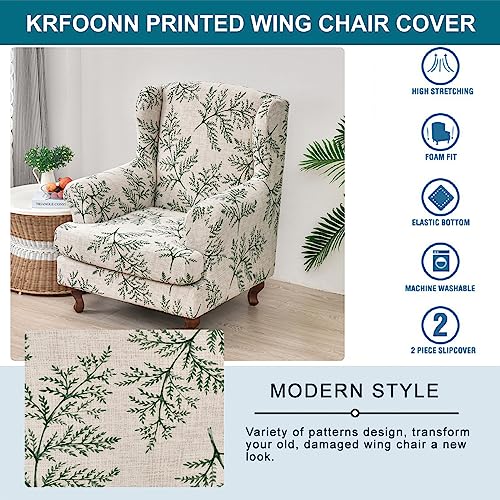 KRFOONN Stretch Wing Chair Slipcovers Printed 2 Piece Wingback Chair Covers Soft Spandex Wingback Armchair Slipcover Furniture Protector Chair Covers for Living Room Wingback Chair, T1 - color: Color T1
