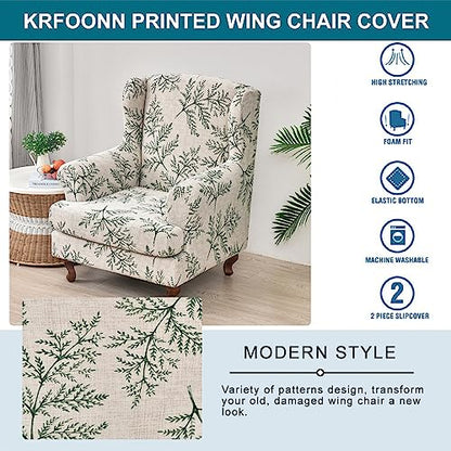 KRFOONN Stretch Wing Chair Slipcovers Printed 2 Piece Wingback Chair Covers Soft Spandex Wingback Armchair Slipcover Furniture Protector Chair Covers for Living Room Wingback Chair, T1 - color: Color T1