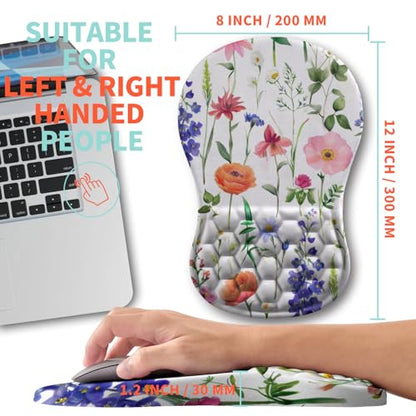 Ergonomic Mouse Pad Wrist Support with Memory Foam Massage Bulge, Carpal Tunnel Pain Relief Mousepad Wrist Rest for Mouse(12x8 inch, Flowers) - color: Kg038-flowers