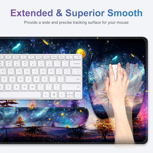 4 in 1 Large Mouse Pad, Keyboard Wrist Rest Set, Ergonomic, Non-slip, Waterproof, Colorful World - color: Colorful World