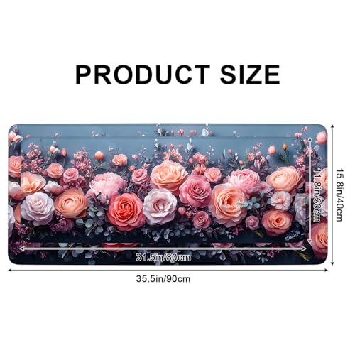 Large Mouse Pad, Pink Floral Desk Mat for Desktop, Women Girls Waterproof Gaming Mousepad, Computer Laptop Desk Accessories Protector Writing Pads for School Office Home (31.5" x 11.8") - color: Pink Flower, size: 31.5" x 11.8"
