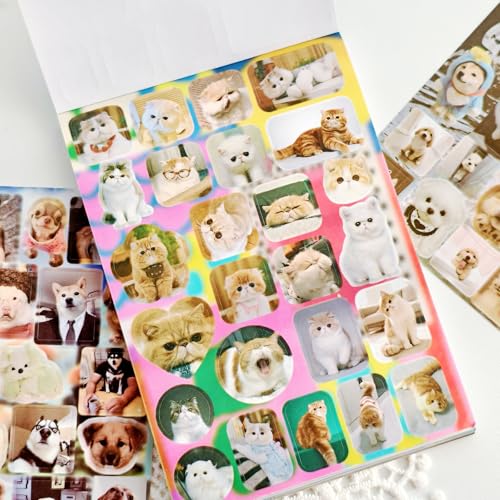 Cat Sticker Book - 1000+ Stickers, 34 Sheets of Cat & Dog Aesthetic Stickers for Scrapbooking, Journaling, Kawaii Planner | Cat Sticker Book with Meme Stickers,Glossy, Matte & Textured Finishes - color: Blue Cat and Dog
